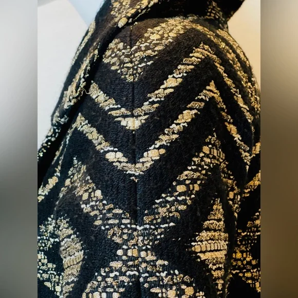 GIAMBATTISTA VALLI DESIGNER WOOL BLACK METALLIC GOLD CROPPED FITTED JACKET ITALY